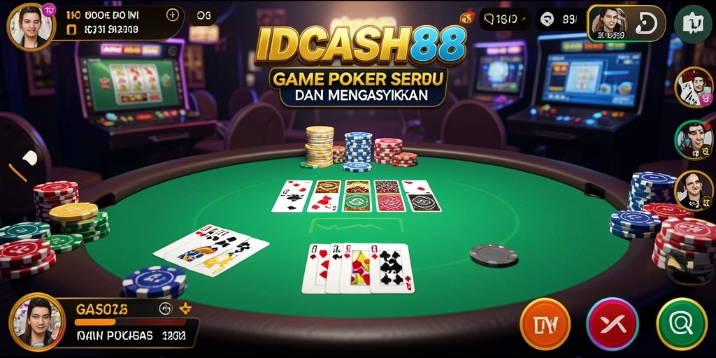 Screenshot gameplay IDCASH88 menampilkan suasana poker yang menegangkan.