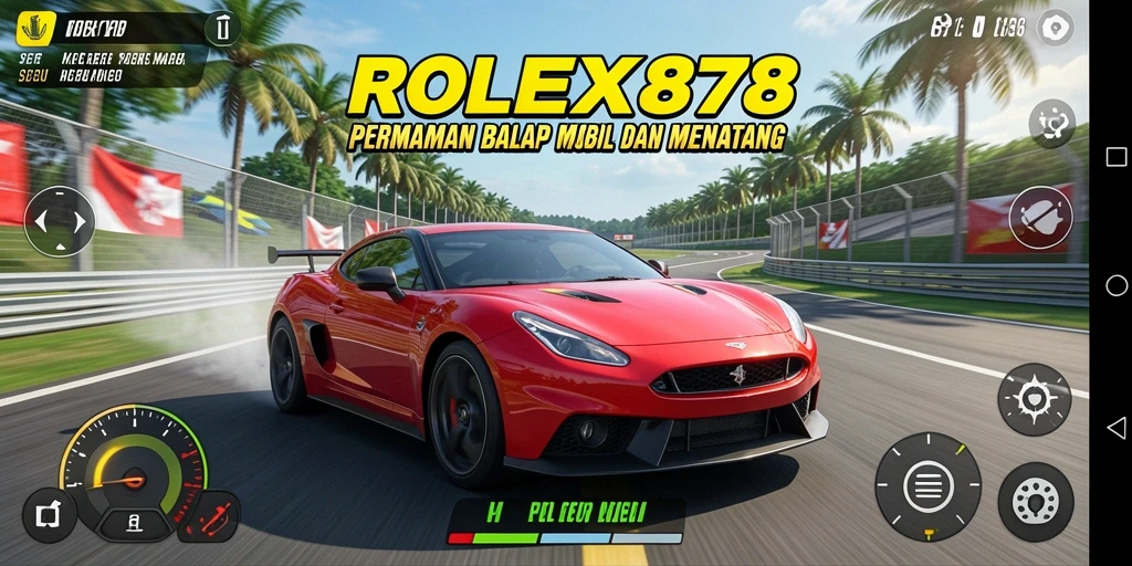 Screenshot utama ROLEX878 menampilkan aksi balap yang mendebarkan.
