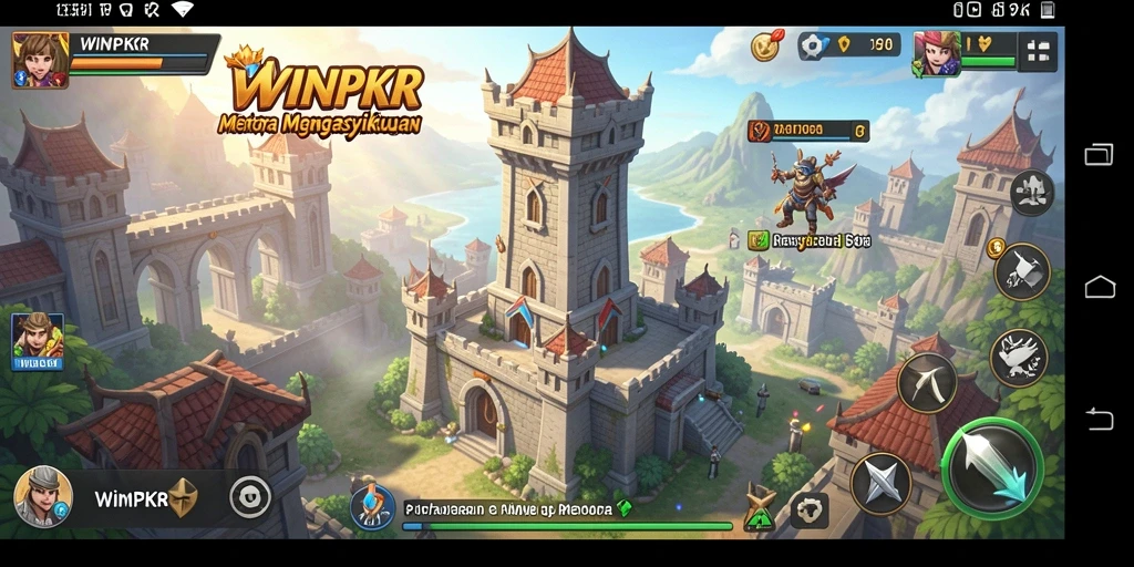 Tampilan gameplay WINPKR yang menampilkan pertahanan menara yang strategis.